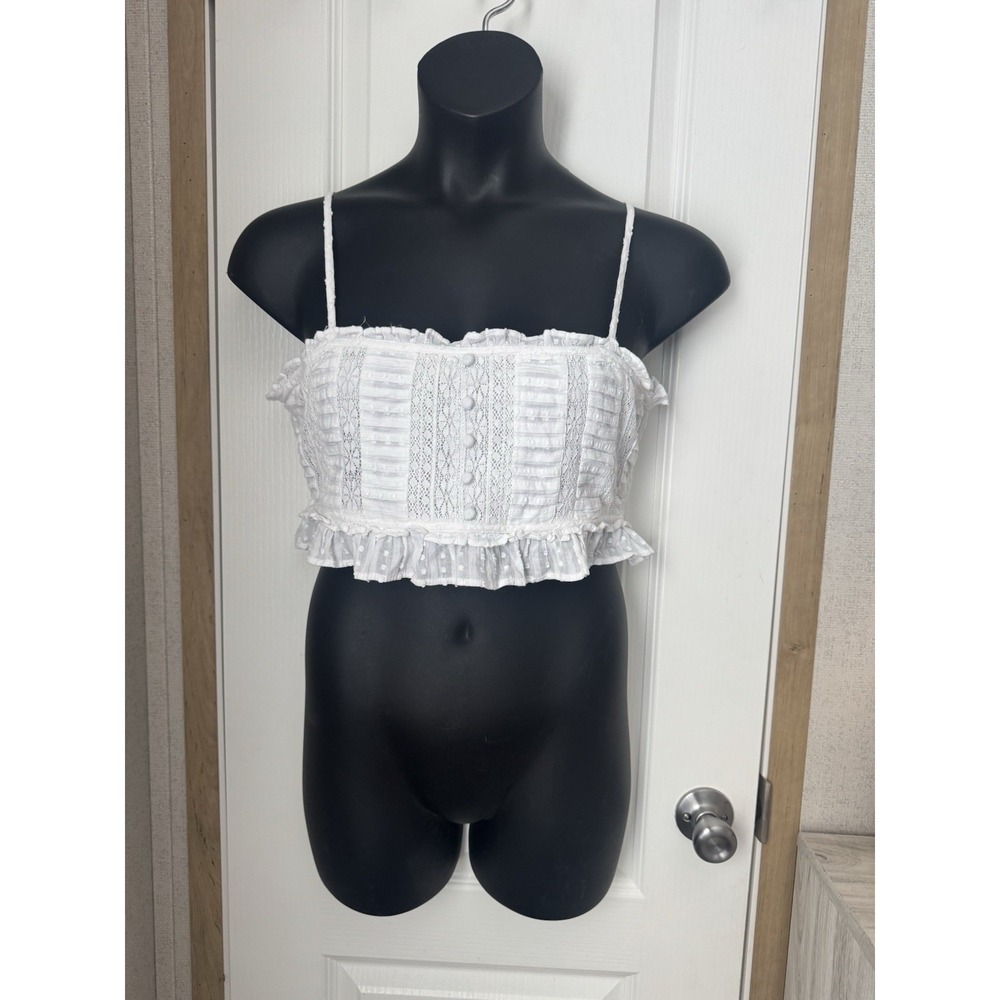 AMERICAN EAGLE White Lace Ruffle Buttons Cropped Cami Bralette Top Boho XL
